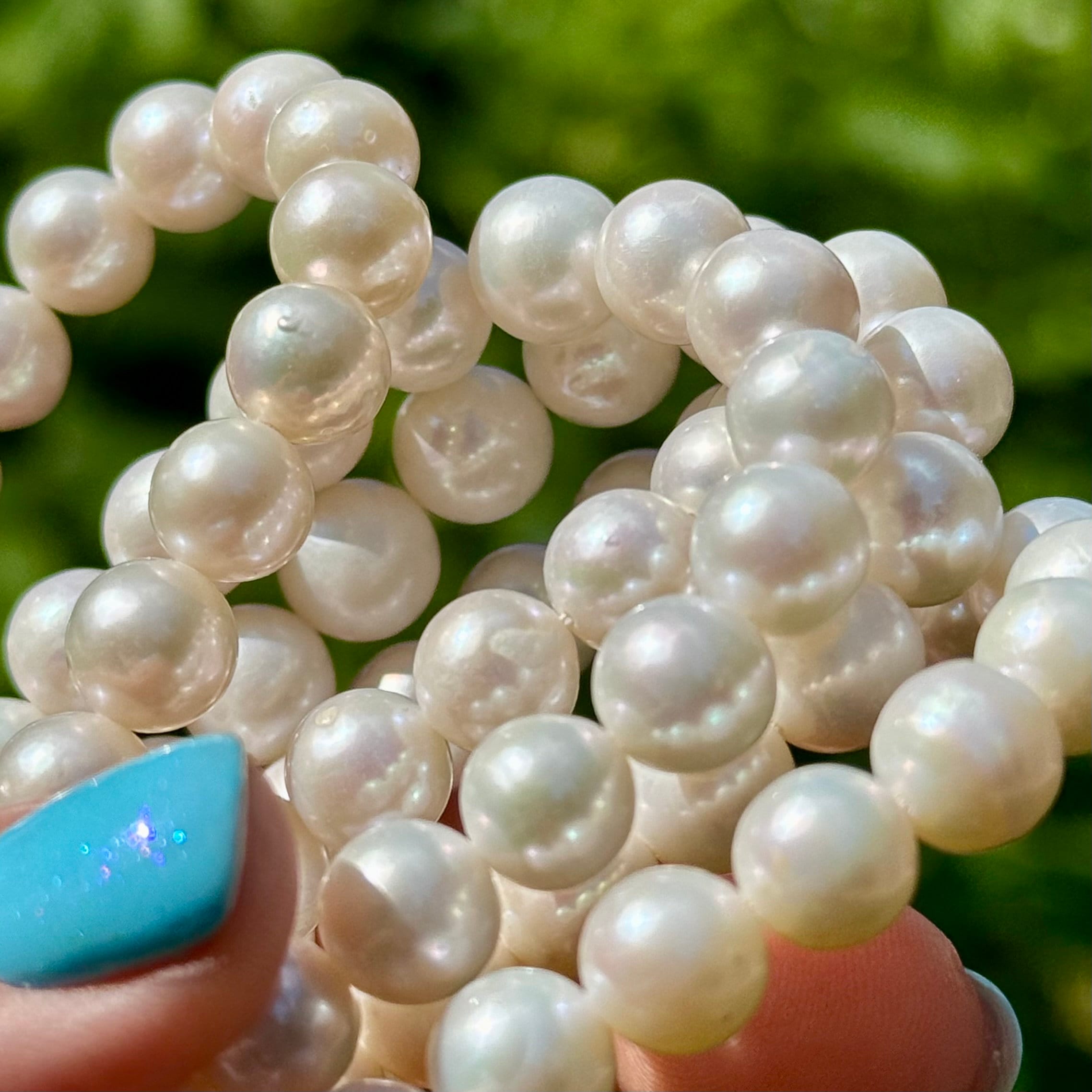 Perle d'acqua dolce bianche, filo di perle da 9 mm, perle bianche rotonde, perle d'acqua dolce AAA, perla d'acqua dolce bianca da 9 mm, perle da 9 mm,