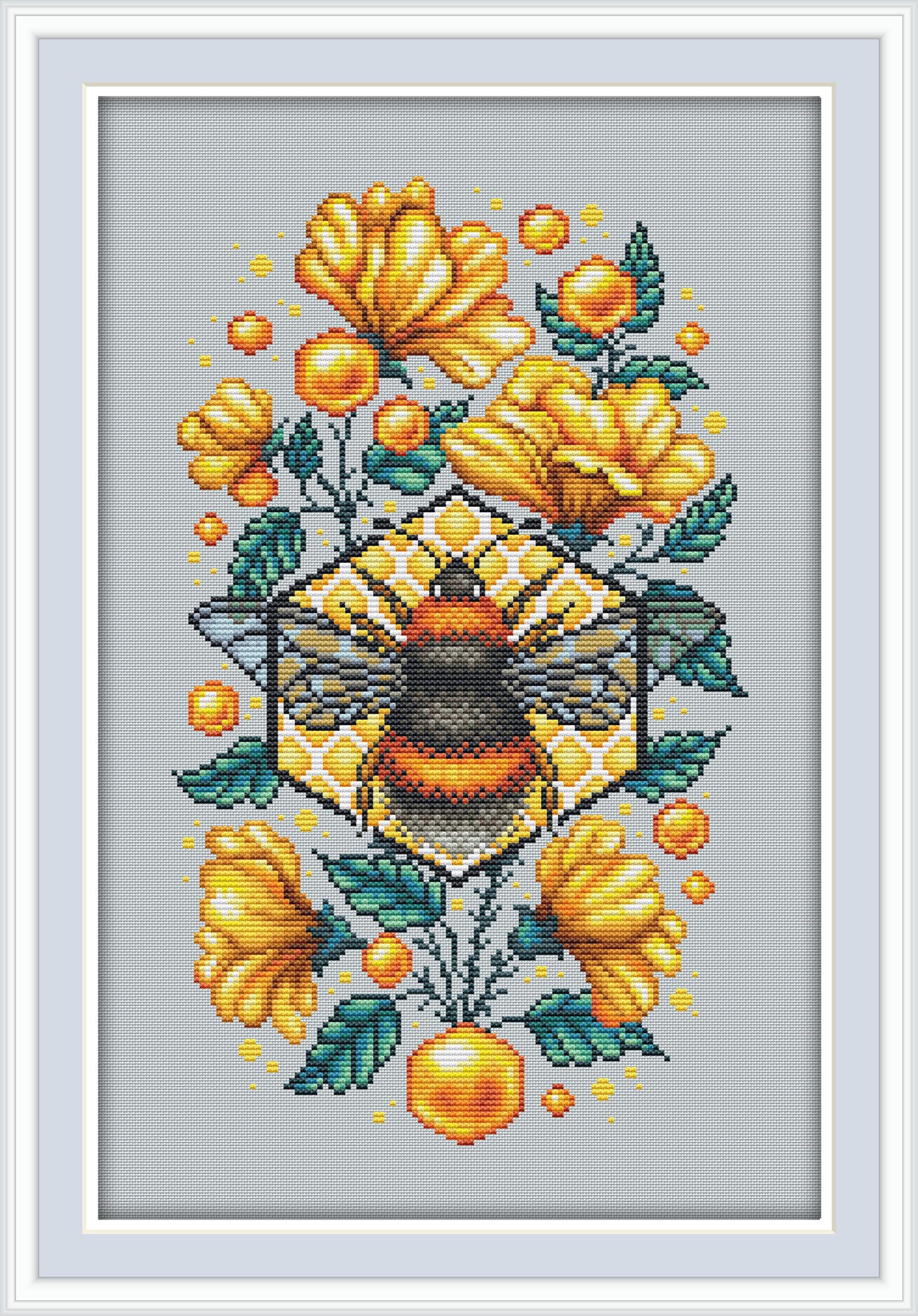Schema punto croce ape Schema punto croce fiori Schema punto croce miele Schema punto croce estate Motivo floreale Ricamo Insetto Punto croce PDF