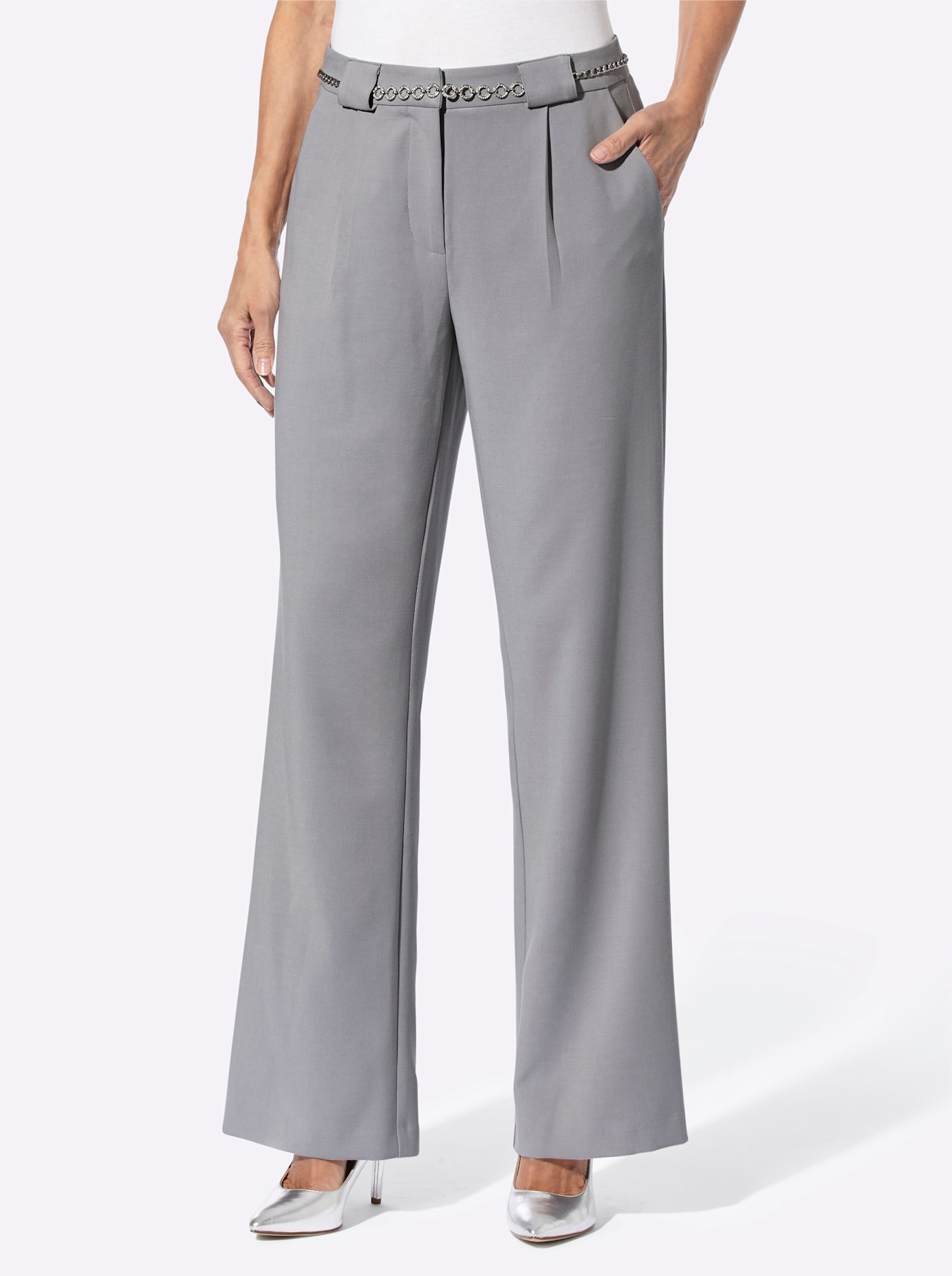 Palazzohose LADY, Damen, Gr. 54, Normalgrößen, grau (steingrau), 63% Polyester, 33% Viskose, 4% Elasthan, unifarben, lang, Hosen Palazzohose