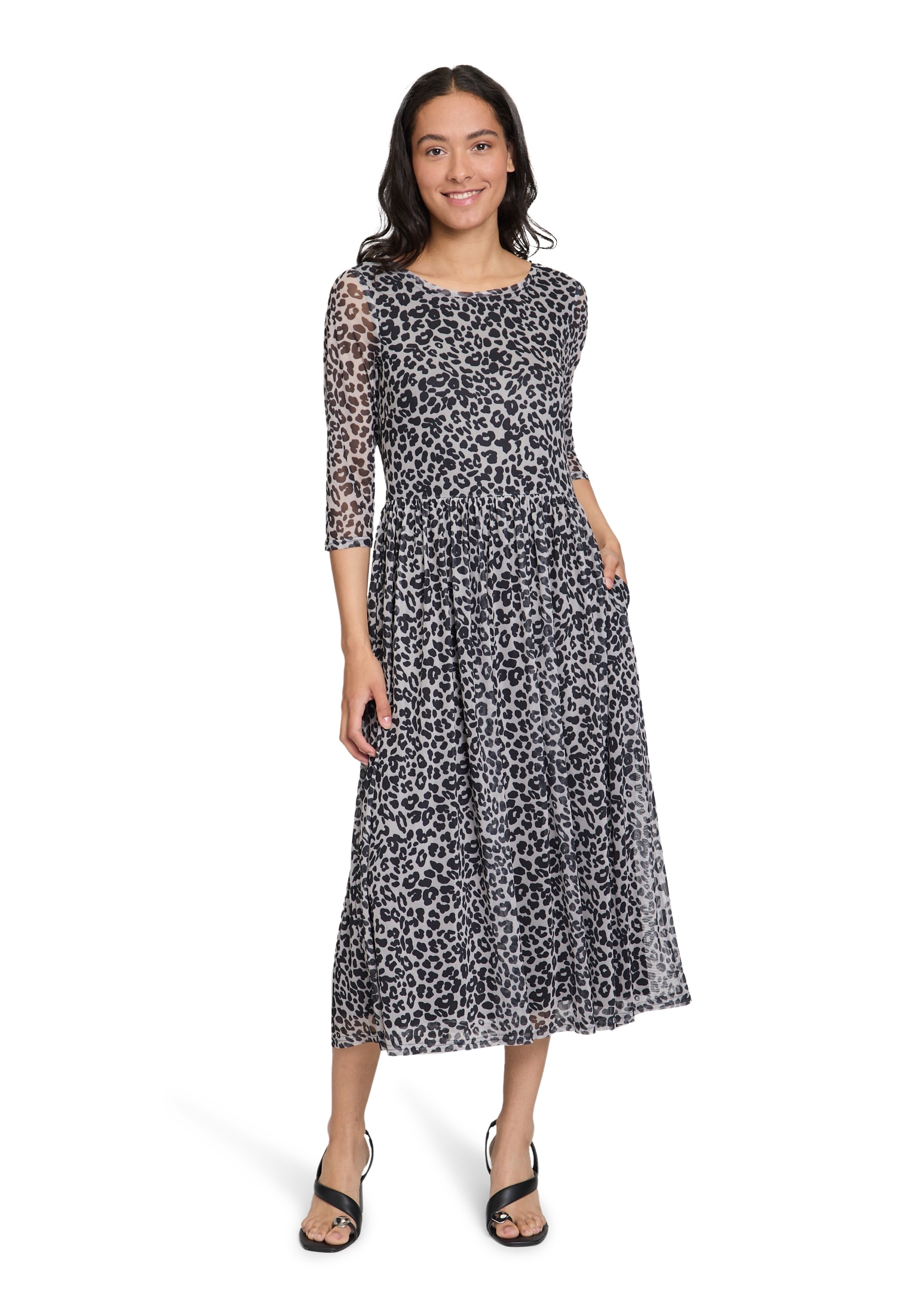 Maxikleid VERA MONT "Damen Maxikleid mit Leoprint", Damen, Gr. 38, Normalgrößen, schwarz (grau, schwarz), Mesh, Obermaterial: 95% Polyester, 5% Elasthan. Futter: 100% Polyester., tailliert lang, Kleider Image