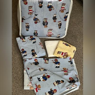 Ralph Lauren Bedding | Vtg Ralph Lauren Polo Teddy Bear Twin Comforter Sheet Set With Extra Sheets | Color: Blue/Yellow | Size: Twin