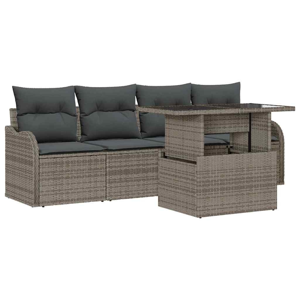 vidaXL Garten-Sofa-Set Manuell 5 pcs Grau 100 x 55 x 73 cm Poly Rattan Image