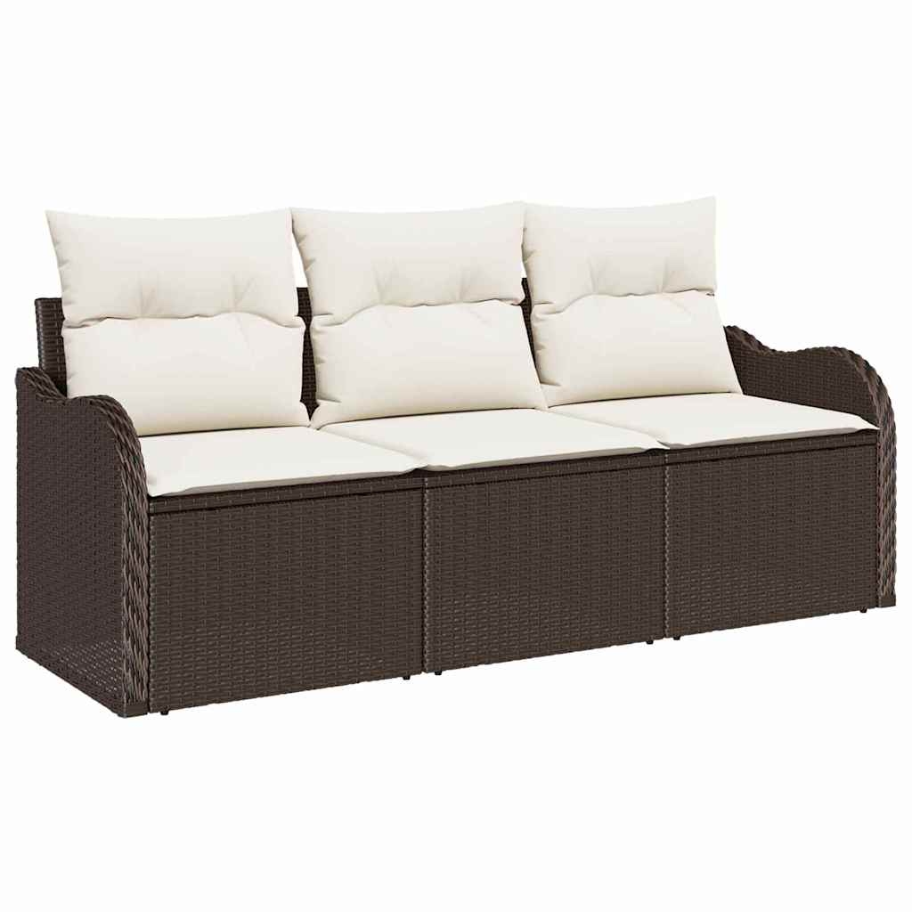 vidaXL Garten-Sofa-Set mit Kissen 3 pcs Braun Poly Rattan Image