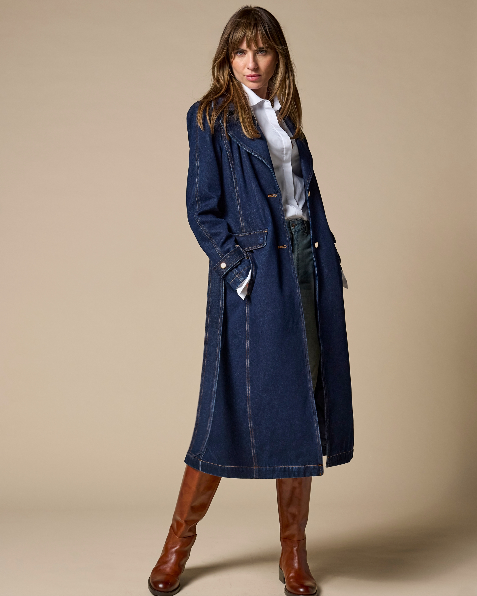 Boston Proper - Rinse Blue - Chic Denim Belted Trench Coat - Large