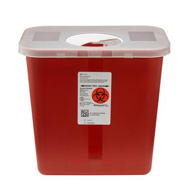 SharpSafety Sharps Container Red Base 10 H X 10-1/2 W X 7-1/4 D Inch Vertical Entry 2 Gallon (138112_CS)