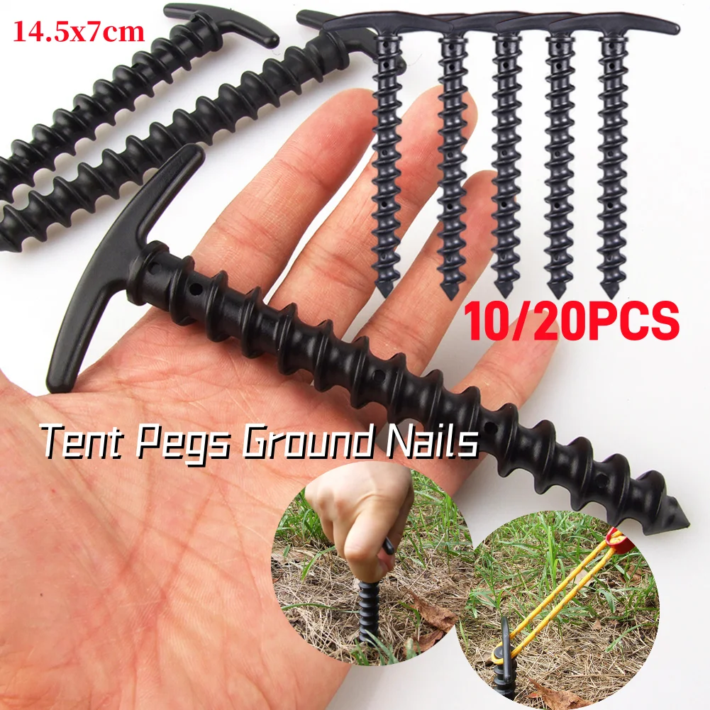 10/20 teile/satz Schwarz Camping Reise Zelt Tack Boden Nägel Schraube Stakes Pegs Strand Stakes Pins Outdoor Zubehör 14,5x7 cm Image