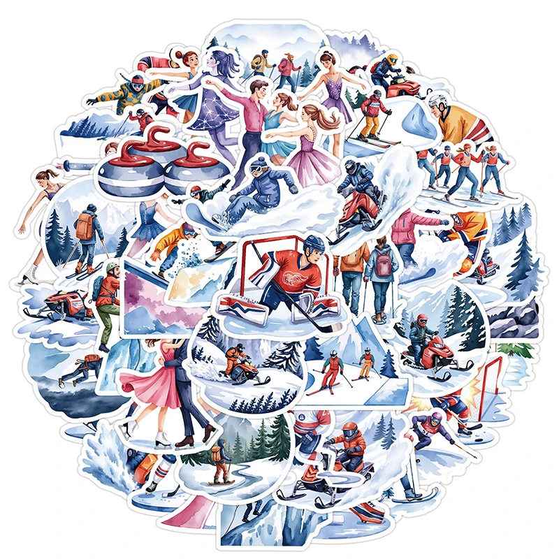 50PCS Skifahren Aufkleber Winter Sport Aufkleber Ski, Snowboard, Abenteuer Natur Wasserdichte Vinyl Aufkleber Scrapbook Helm Snowboard Image