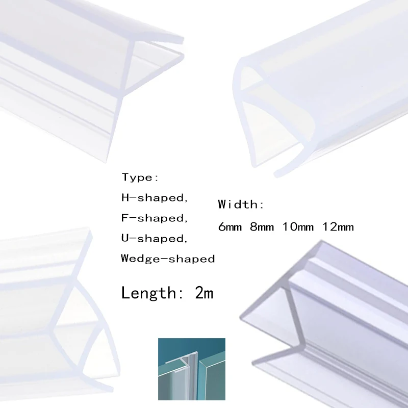 2 m H/F/U-Typ-Duschtür-Dichtungsstreifen, Badewannen-Lücken-Dichtung, wasserdichte Glastür-Dichtungen für Heimwerker, 6–12 mm