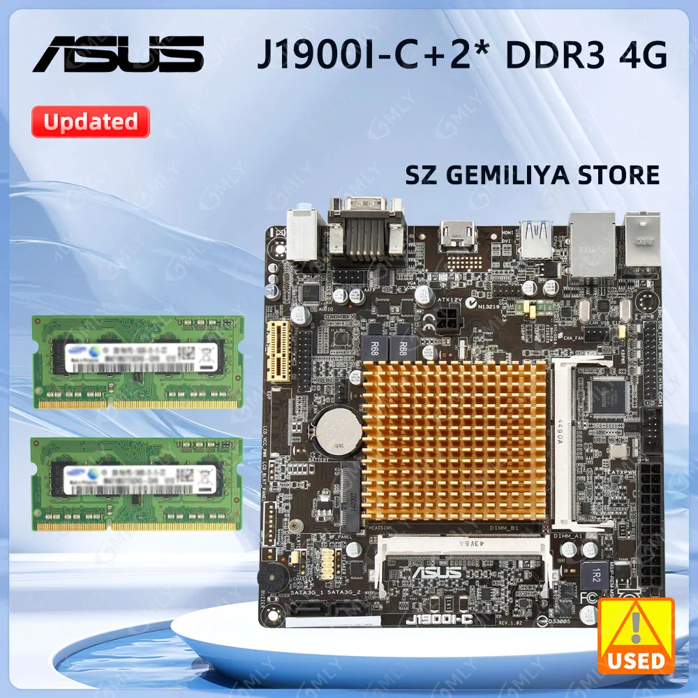 ASUS J1900I-C Motherboard + 2 * DDR3 4G Intel Celeron Quad-Core J1900 Mini ITX Motherboard CPU VGA Combo Image