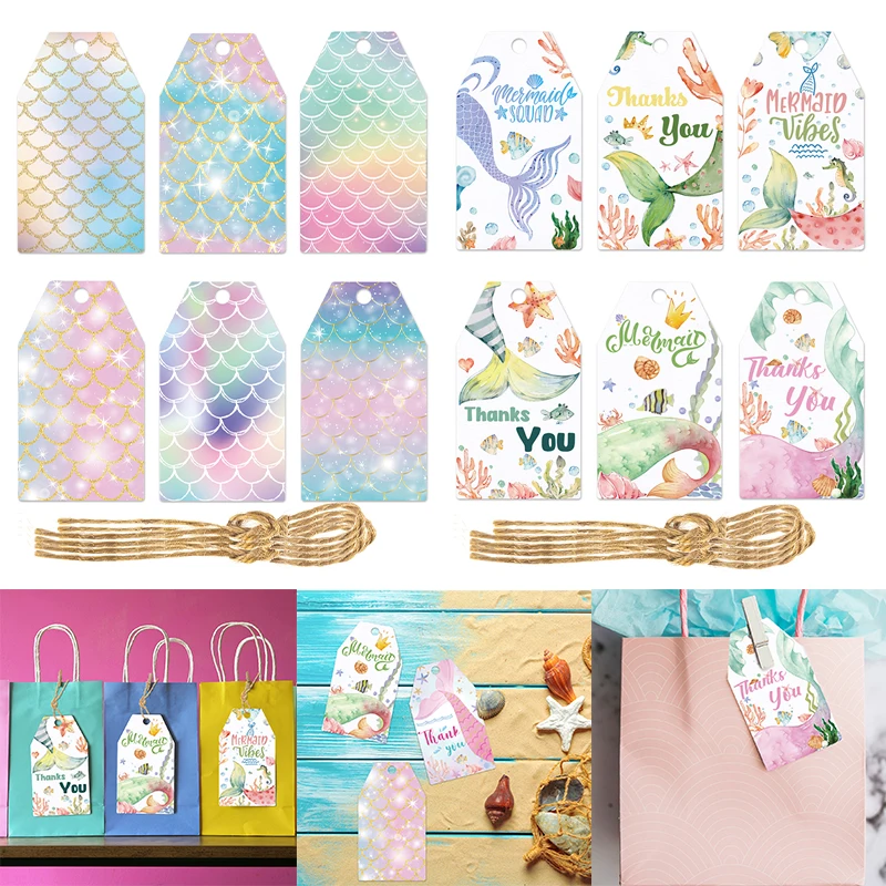60 stücke Meerjungfrau Party Geschenk hängen Tags Mädchen Geburtstags feier danke Karte unter dem Meer Geschenk etiketten unter dem Meer Party liefert Image