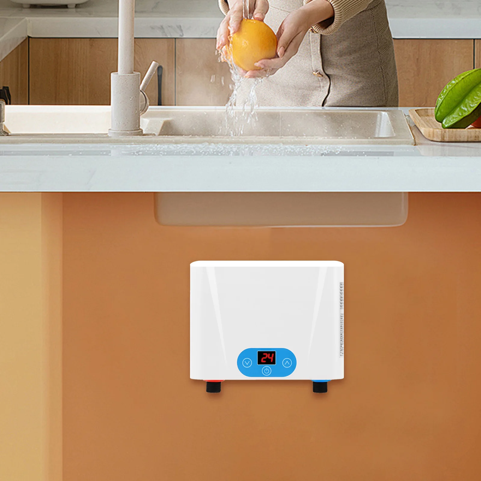 Elektrischer Durchlauferhitzer, 220 V, 5,5 kW, endloses Warmwasser, Instant Mini Smart unter der Spüle, Küche, Haushalt mit 2 Rohre Image