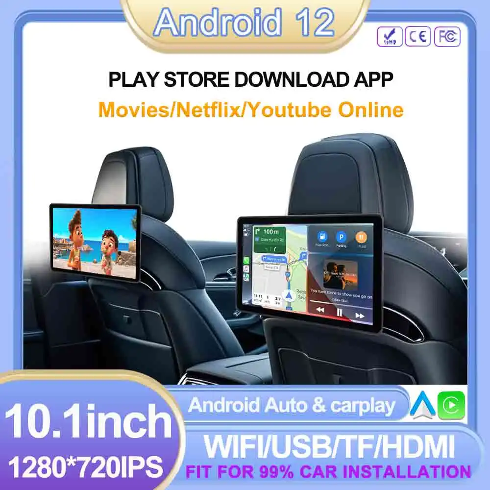 1280*720 HD Auto Kopfstütze Monitor Tablet Bildschirme Drahtlose CarPlay Android Auto Hinten Sitz Video TV Player FM Bluetooth HD Touch Image