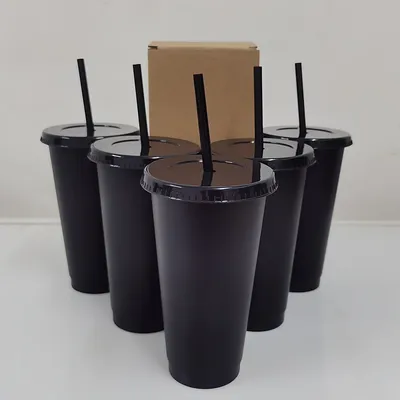 5pcs 24.01oz Tumblers With Lids And Straws Reusable Plastic Cups Iced Coffee Large Water Bottle Party Cold Mug Summer Drinkware