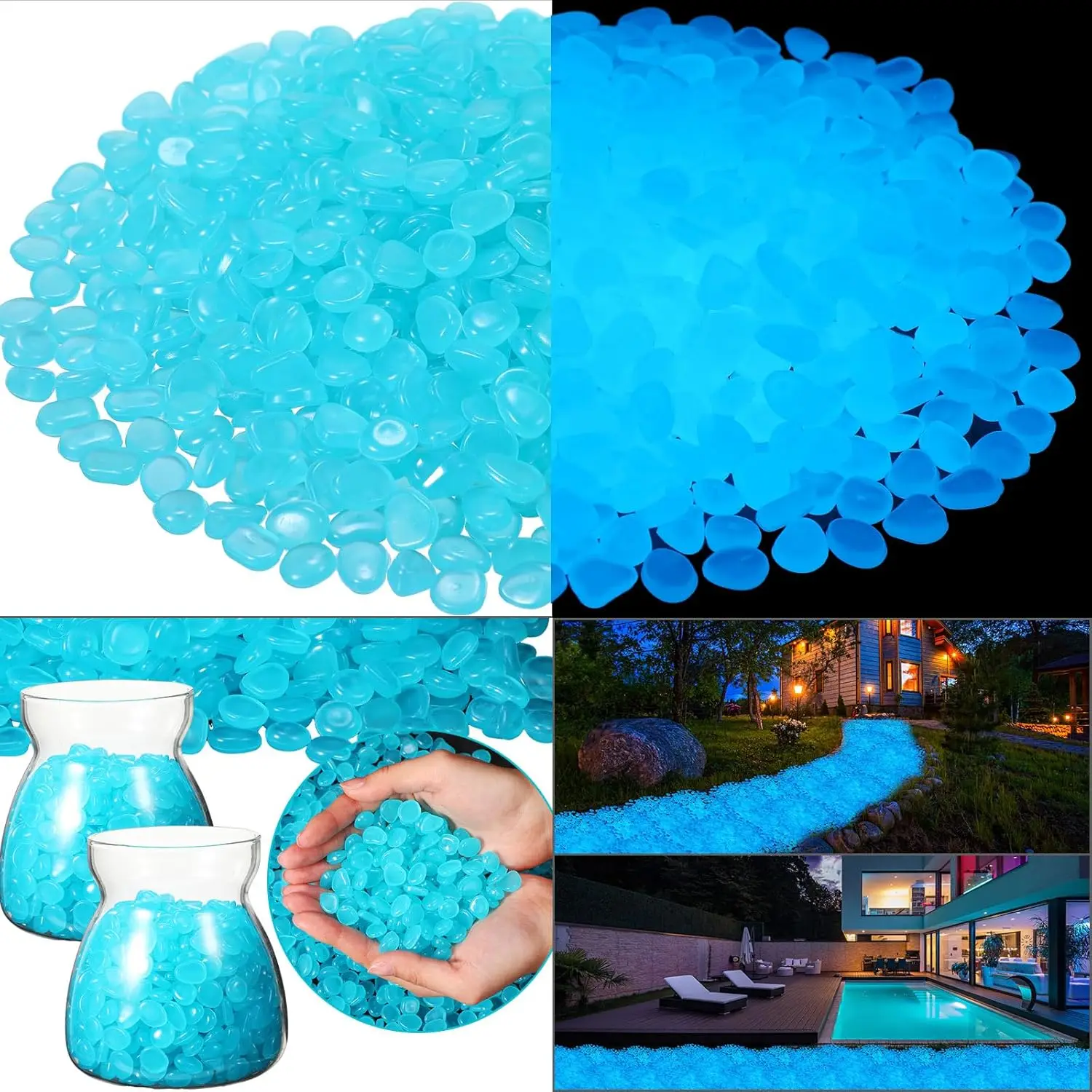 1200 pezzi che si illuminano al buio rocce che si illuminano al buio ciottoli rocce per giardino esterno acquario incandescente ciottoli pietra luminosa
