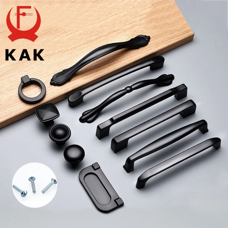 KAK Schwarze Schrankgriffe im amerikanischen Stil, massive Aluminiumlegierung, Küchenschrankgriffe, Schubladenknöpfe, Möbelgriff-Hardware Image