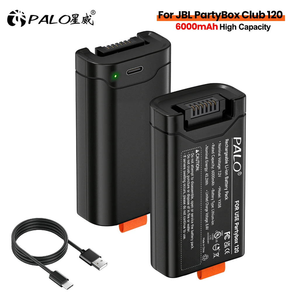 PALO 100 % Original 6000 mAh Ersatzakku für JBL Akku 200 JBL PartyBox Club 120 tragbarer Lautsprecher mit Tyep-C-Eingang Image