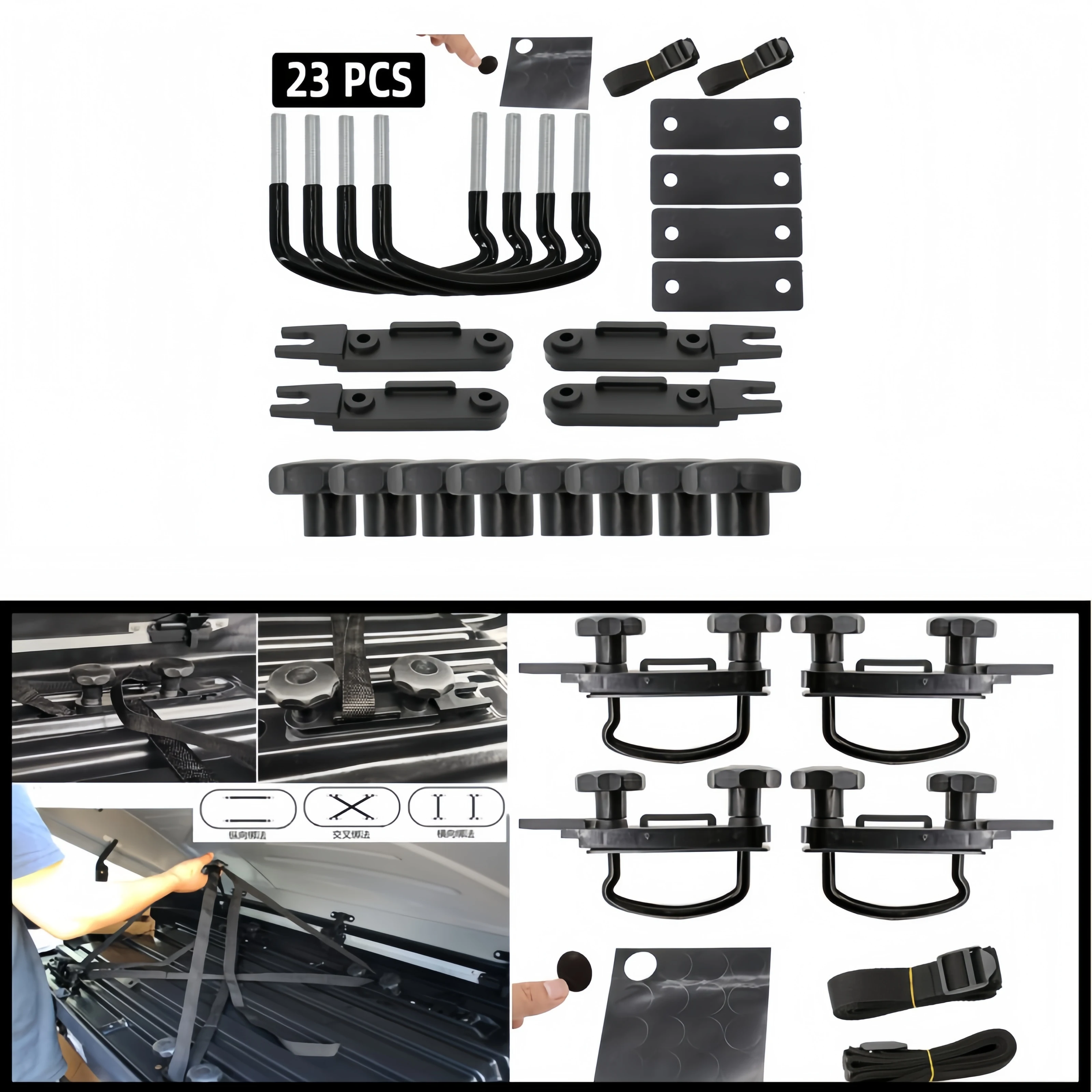 4 Set Kit di montaggio per scatola da tetto con bulloni a U per auto universali Morsetti metallici Accessori per portapacchi per furgone Montaggio sicuro Installazione semplice
