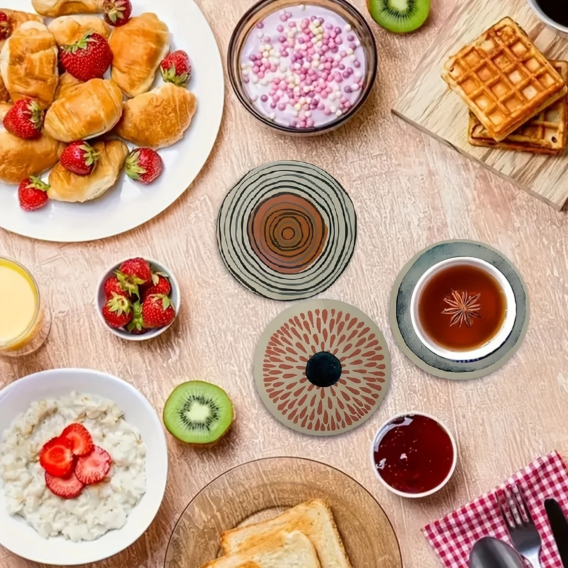 10 cm runder Untersetzer aus Holz mit Mandala-Muster und hitzebeständigem, rutschfestem Getränke-Dekorationspad Image