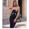 2025 frauen Promi Sexy Liebsten Diamanten Blumen Split Schwarz Kleider Kleid Elegante Abend Party Club Vestido