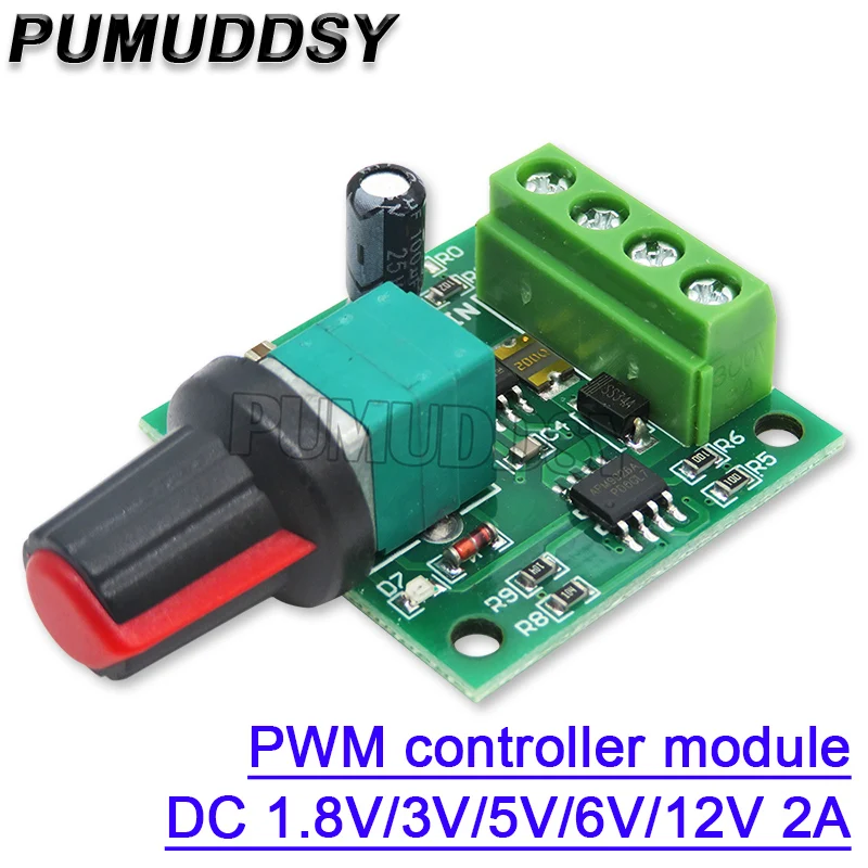 PWM-Motordrehzahlregler, DC 1,8 V, 3 V, 5 V, 6 V, 12 V, 2 A, Niederspannungs-Motordrehzahlregler, Schalter, PWM, 0–100 % einstellbares Antriebsmodul Image