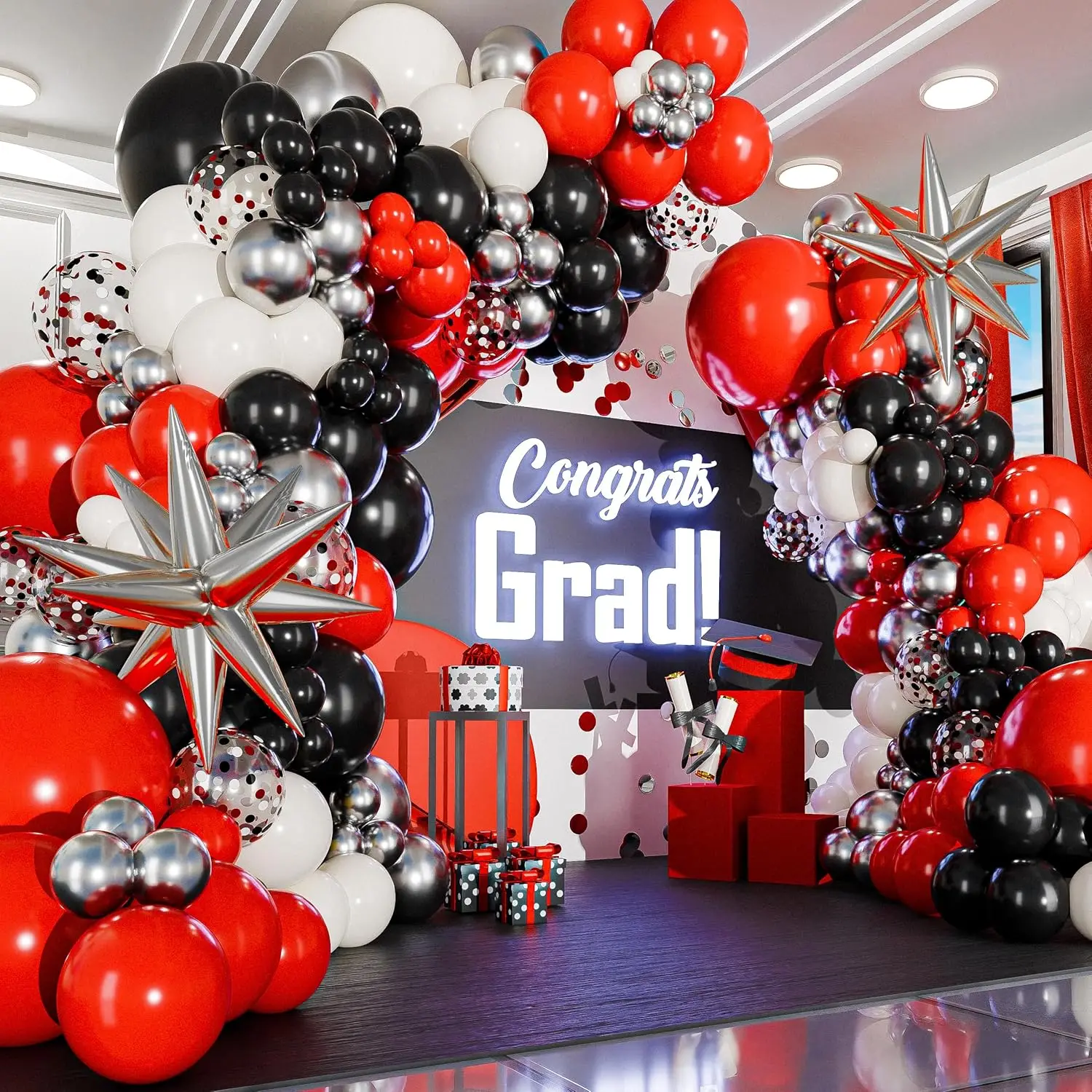 Rotes und schwarzes Ballonbogen-Set zum Dekorieren von Geburtstagsfeiern mit schwarzen und roten Ballons Image
