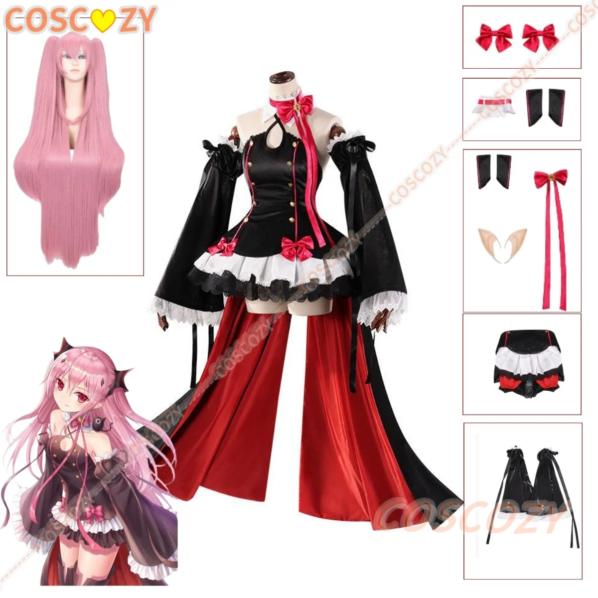 Anime Seraph of The Ennd Krul Tepes Cosplay Kostüm Perücke Vampir Schwarz Rot Lolita Kleid Erwachsene Frau Sexy Halloween Karneval Anzug