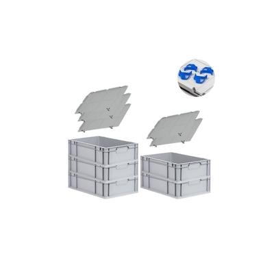 PROREGAL SuperSparSet 5x Eurobox NextGen Economy mit Auflagedeckel & 4x Verschlüsse Blau, Griffe zu, HxBxT 17x40x60cm, 34L, Eurobehälter Image