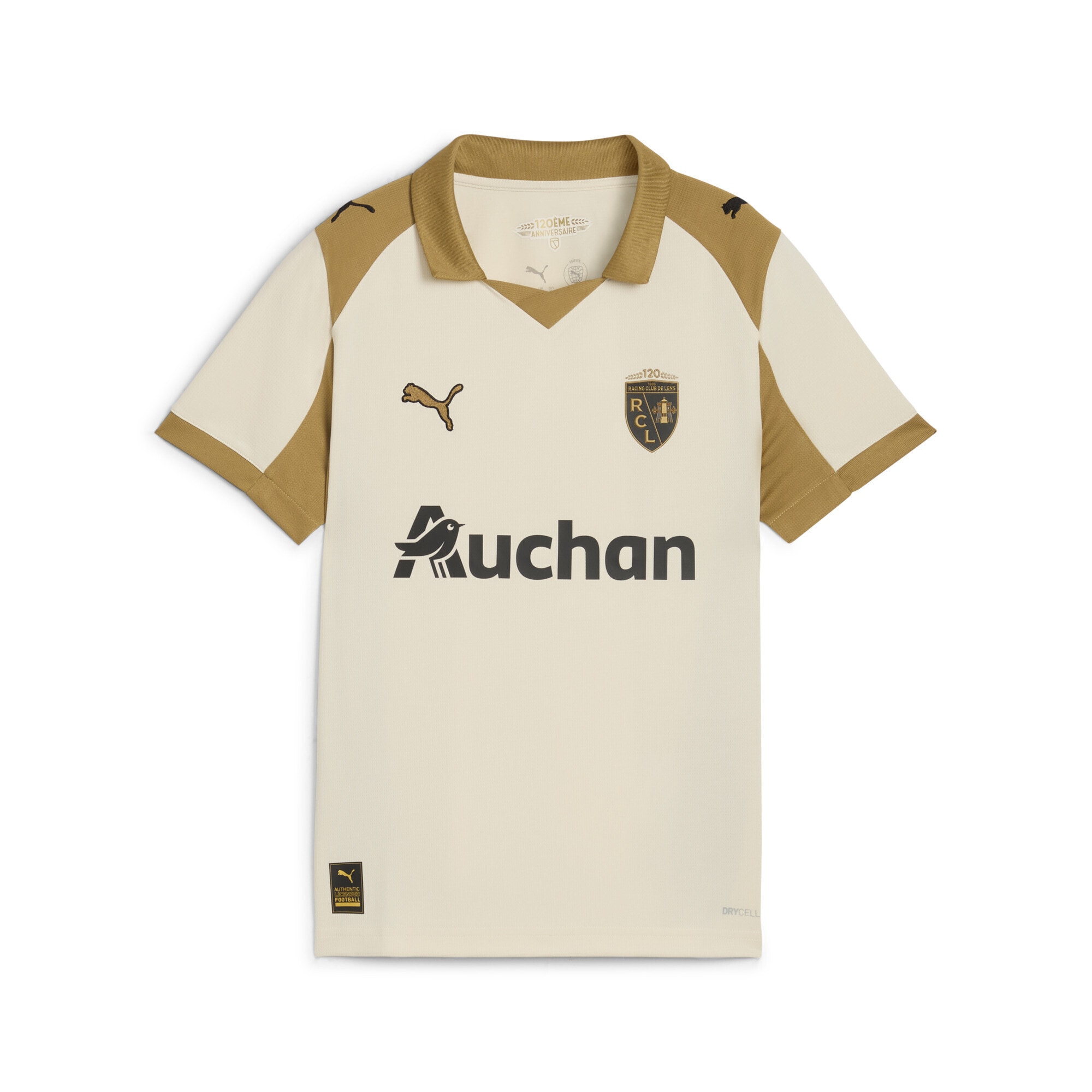 Trainingsshirt PUMA "RC Lens 25/26 Ausweichtrikot Jugendliche", Kinder, Gr. 176, weiß (alpine snow matte gold weiß beige), 100% Polyester, clean, regular fit, Rundhals, Shirts Image