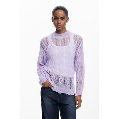 Cable-knit sweater with distressed details