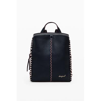 Large faux leather effect backpack with topstitching