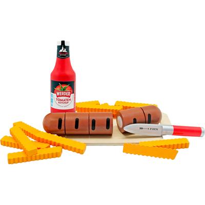 Spiellebensmittel TANNER "Bratwurst zum Schneiden mit Pommes und Werder Ketchup", bunt, Kaufladensortimente, Kinder, Holz, aus Holz; FSC - schützt Wald - weltweit