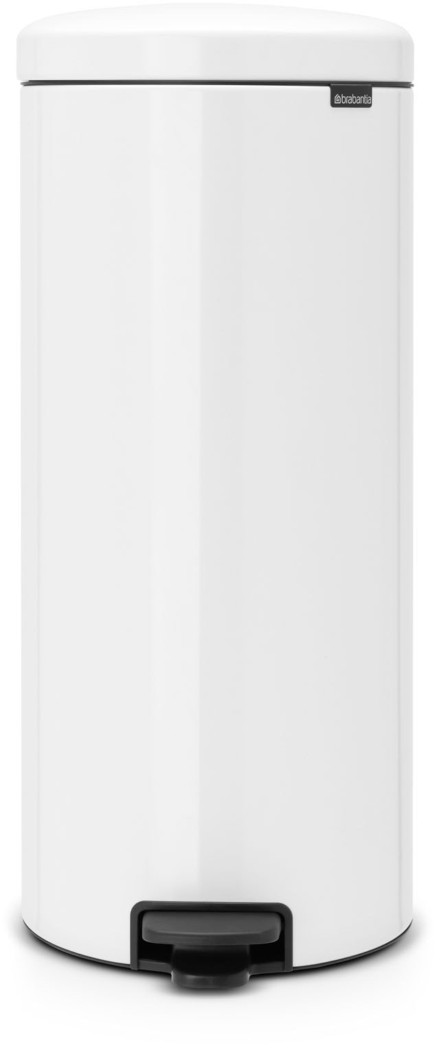 Mülleimer BRABANTIA "NewIcon Treteimer, 30L", weiß, B:29,3cm H:67,9cm T:38cm Ø:29,3cm, Kunststoff, Metall, Mülleimer, Mülleimer, sanft schließender Deckel, mit leichter Pedalbedienung