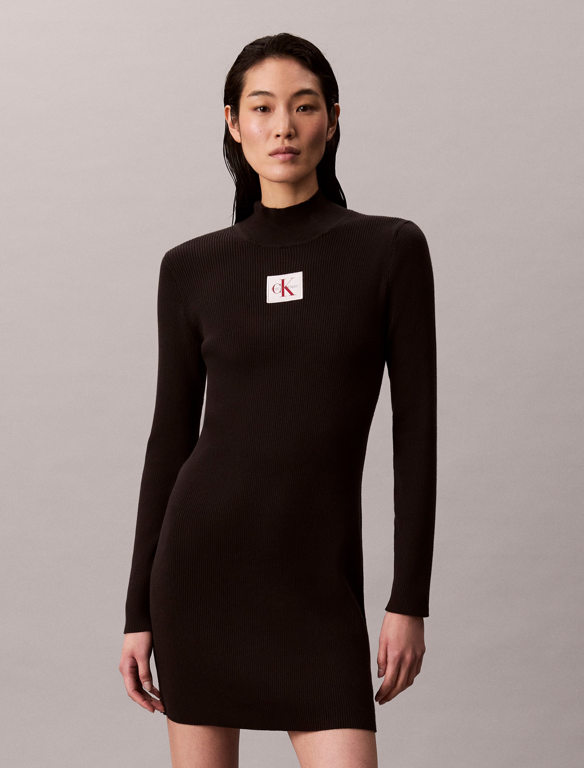 Strickkleid CALVIN KLEIN JEANS "LS T NECK MINI DRESS", Damen, Gr. XXL (46), N-Gr, schwarz, Strick, Obermaterial: 100% Baumwolle, unifarben, figurbetont mini, Rundhals, eingesetzt gerader Abschluss, Kleider, Mit Rundhalsausschnitt, figurbetont Image