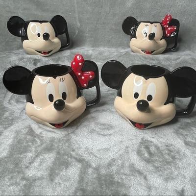 Disney Dining | Disney Mickey Mouse & Minnie Mouse Figural Head Coffee Mugs Set Of 5 | Color: Black/Red | Size: Os