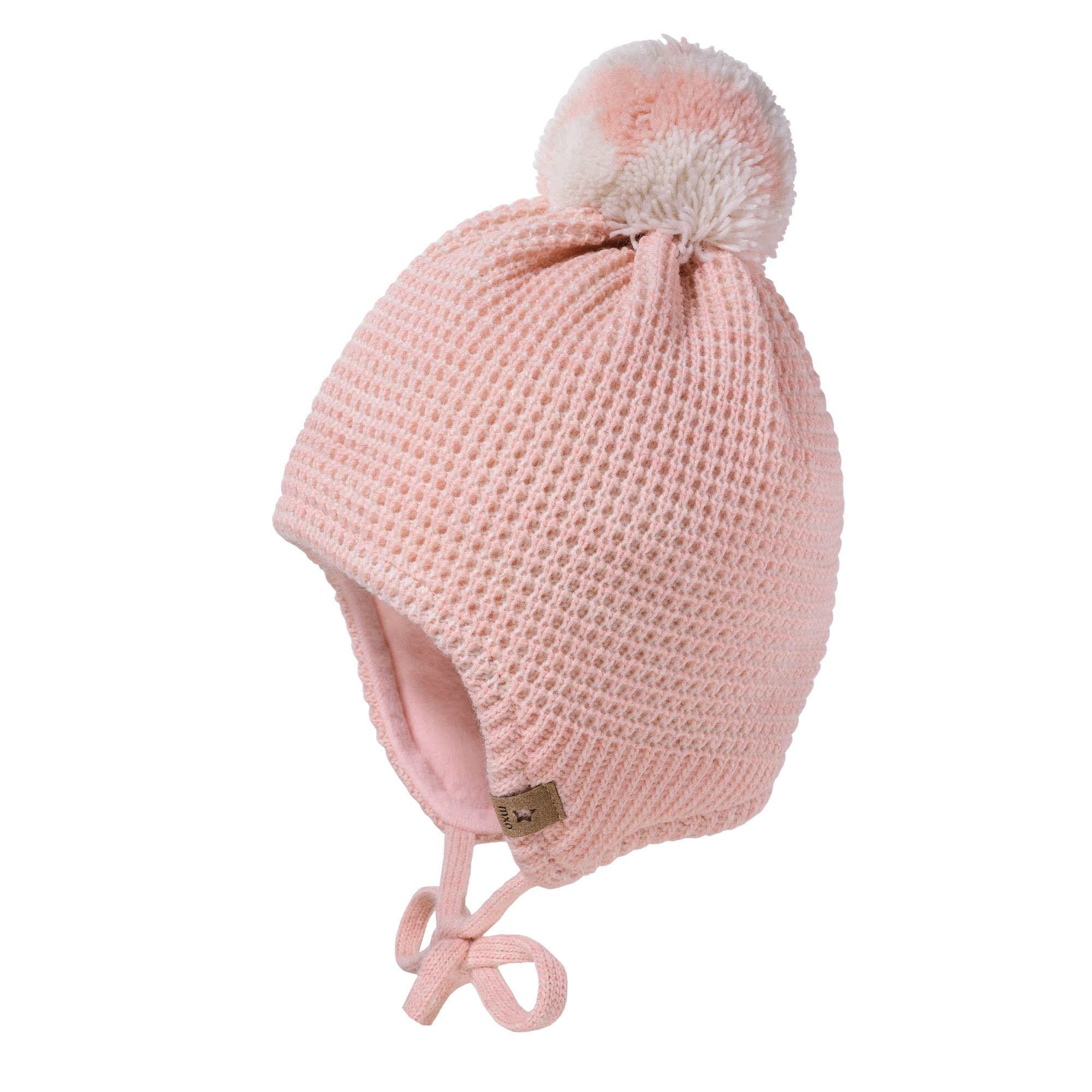 Strickmütze MAXIMO, Baby, Gr. 51, beige (rose taupe, ecru), Strick, Materialmix, mehrfarbig, Casual, Mützen, Wollanteil, gefüttert, zum Binden, mit Bommel Image