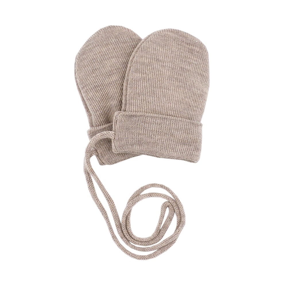 Fäustlinge MAXIMO, Baby, Gr. 3M, braun (hellbraunmeliert), Strick, Wolle, unifarben, Casual, Handschuhe, mit Merinowolle, weich gefüttert, Halteband Image
