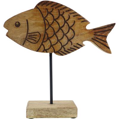 Dekofigur AM DESIGN "Fisch aus Mangoholz und Metall", braun, B:5cm H:20cm T:20cm, Holzwerkstoff, Metall, Dekofiguren, Osterdekoration in drei Größen Image