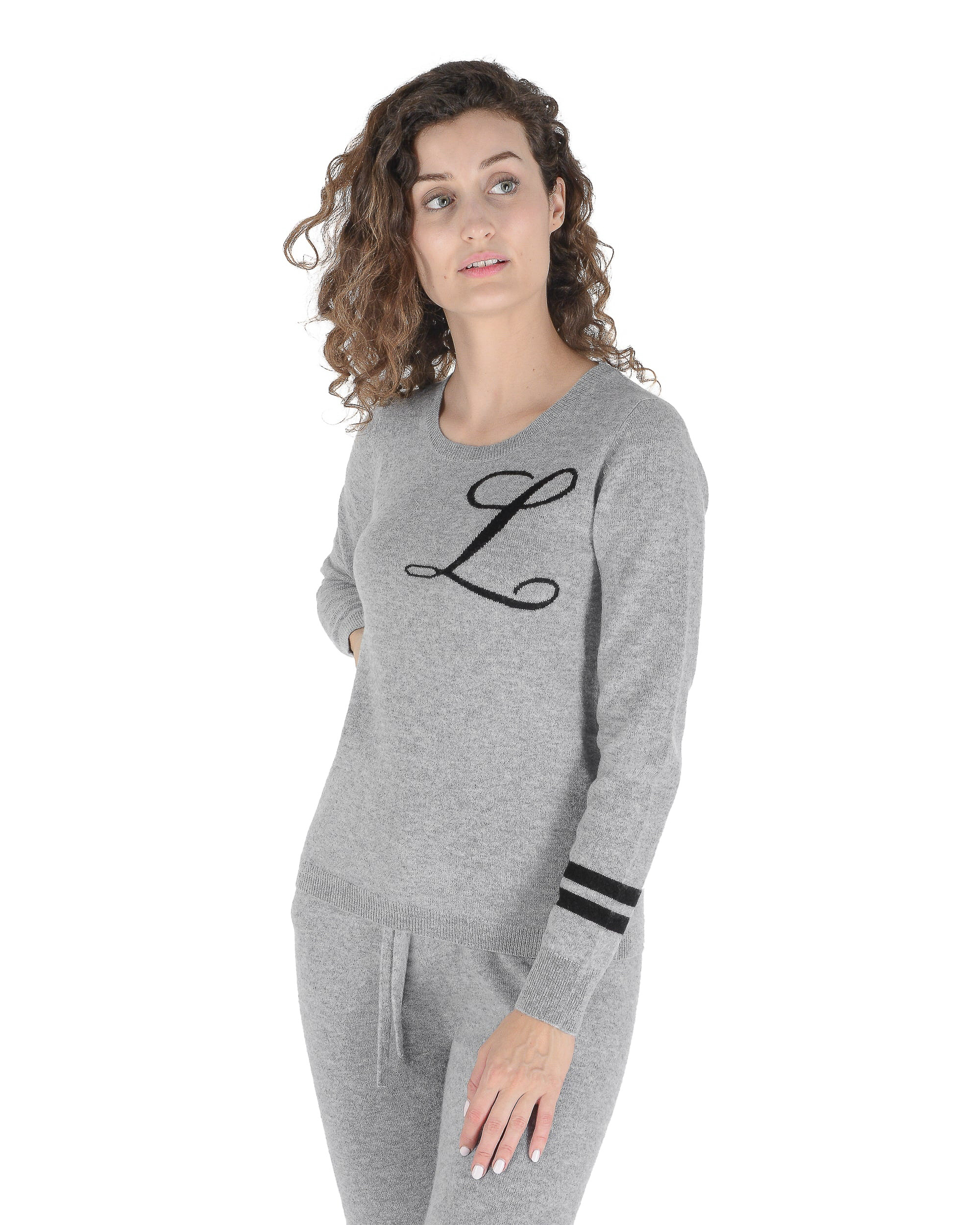 Kaschmirpullover L Initiale Grau meliert