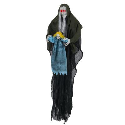 Costway Hanging Halloween Decoration Sound-Activated Witch Holding Ghost Girl with Spooky Sounds