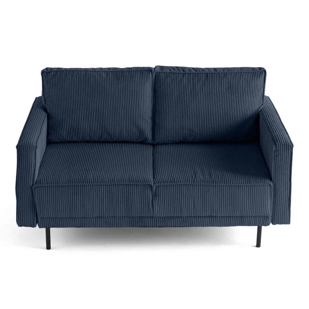 Canapé droit 2 places en velours côtelé bleu marine