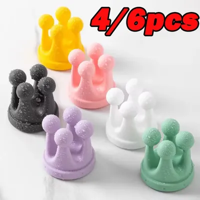 4/6pcs Crown Shape Silicone Storage Clip Wall-mounted Bathroom Toothbrush Holder Kitchen Spoon Storage Hook Bathroom Organizer