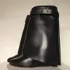 Damen-Stiefelette mit Shark-Lock, schwarze, umklappbare Keilstiefel, Winter-Stiefelette mit Shark-Lock, große 10-Schuhe