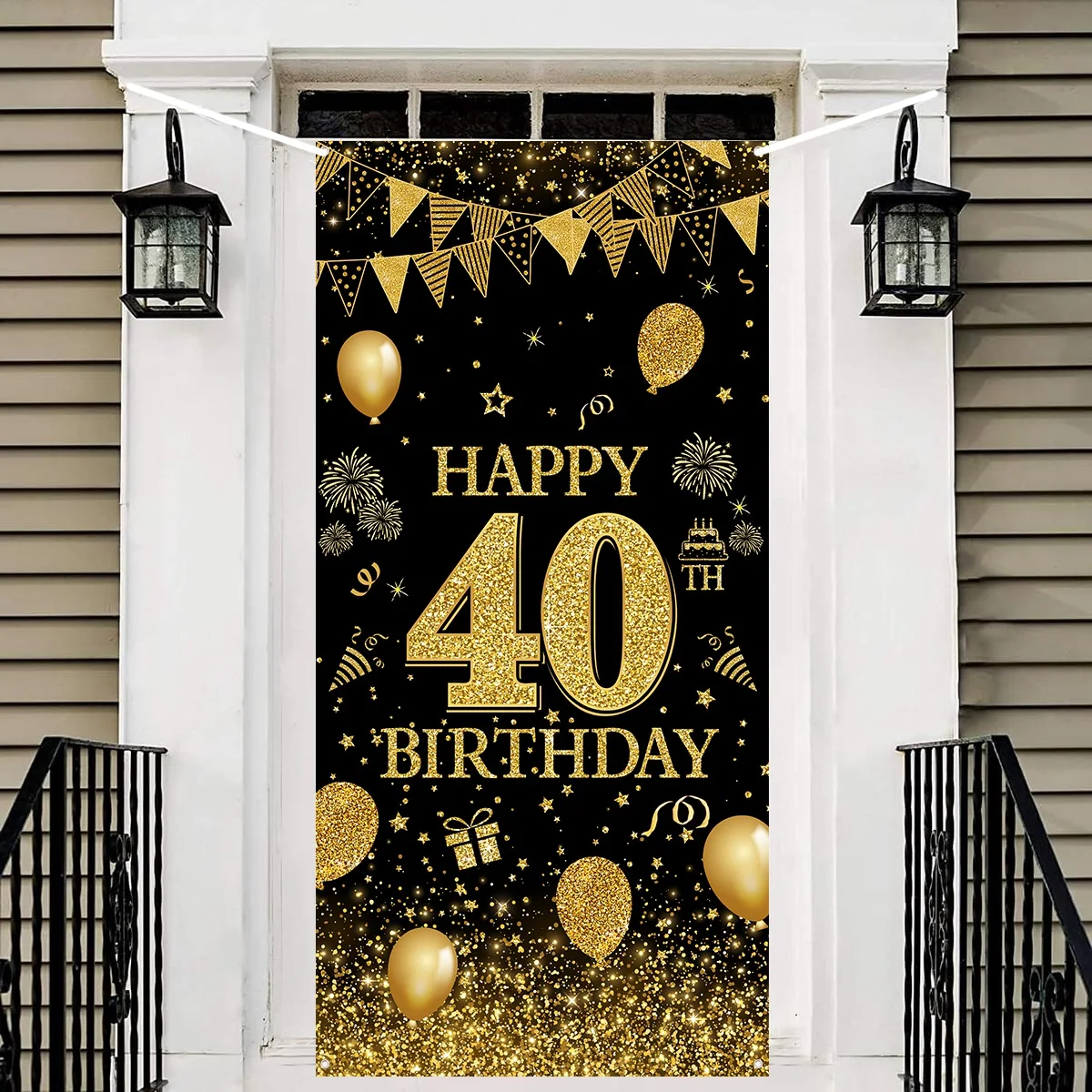 40. alles Gute zum Geburtstag Türabdeckung Schwarz Gold Polyester Türbanner Männer Frauen Erwachsene Geburtstag Party Deko 40. Jahrestag Foto Requisiten Image