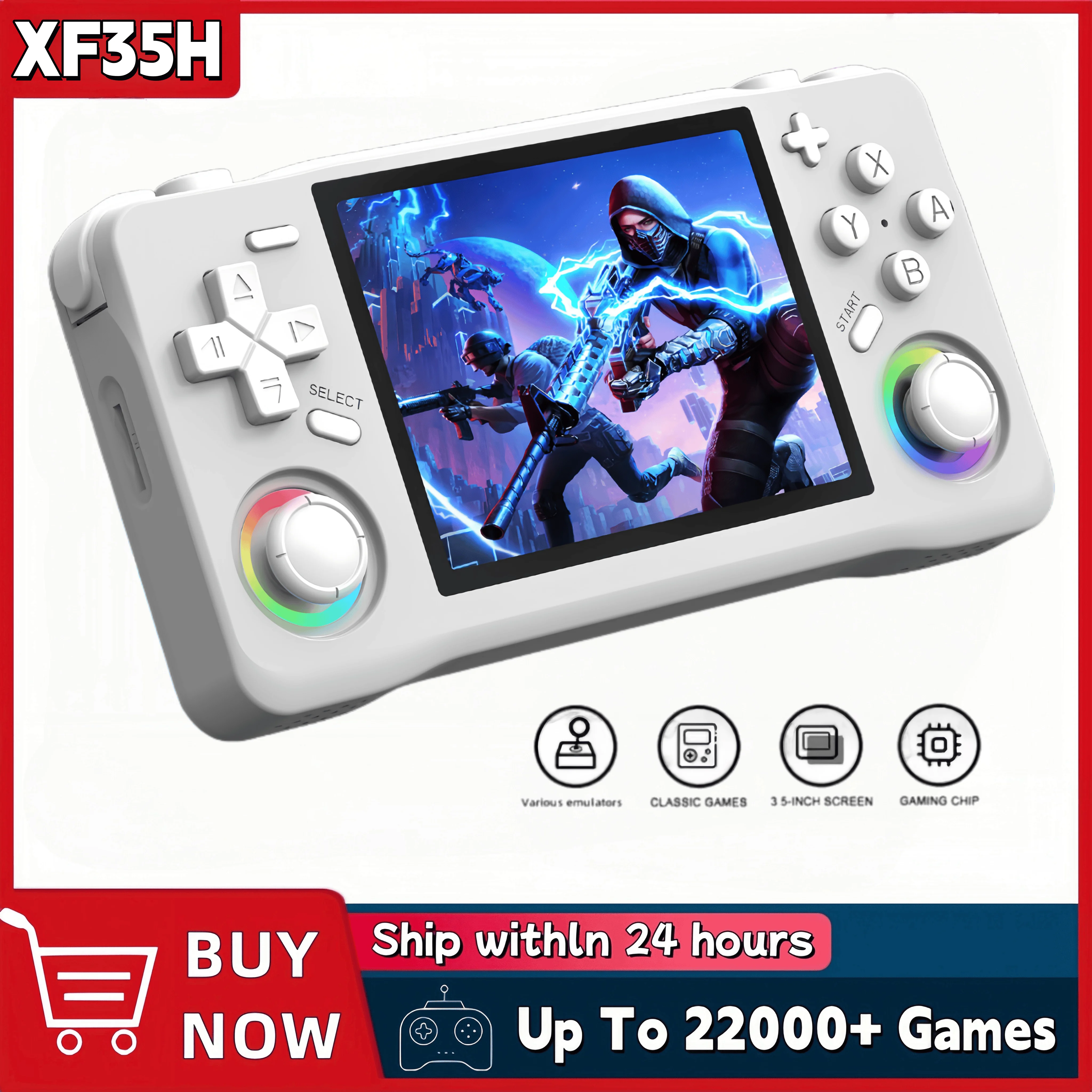 Retro XF35H Handheld-Videospielkonsole 3,5 Zoll IPS Tragbarer Bildschirm 128 GB vorinstallierte Spiele Linux-System Pocket Player Videogame