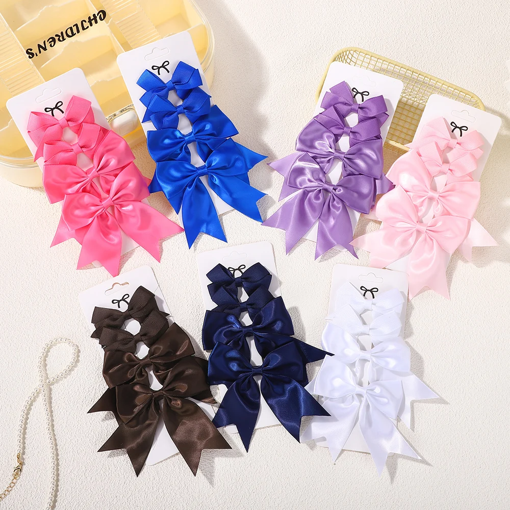 4Pcs einfarbig Band Bogen Haar Clips Haar Zubehör Beschädigt Nicht Haar BB Clip Nette kinder Haar Zubehör mädchen Geschenk Image