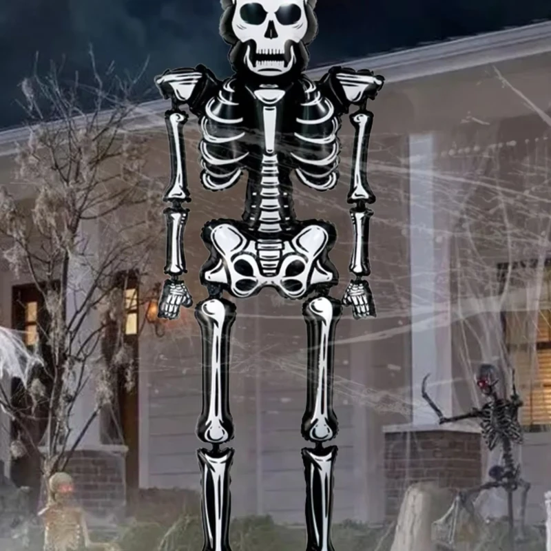 286 cm extra großer riesiger Totenkopf-Folienballon, Halloween-Dekoration, Geisterparty, Spukhaus, Geburtstag, Horror-Atmosphäre, Dekoration Image