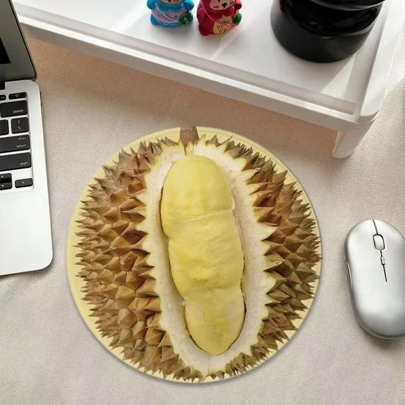 Durian Simulationsfrucht-Mauspad, runder Druck, niedliches Gummi, rutschfest, waschbar, hochwertiges Computer-Gaming-Zubehör, langlebig Image
