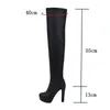 SIMLOVEYO Block Heels Schwarz Booties Hohe Party Club Große Größe 45 46 47 48 Schuhe Sexy Plattform Stiefel Über das Knie 13 cm Weibliche Heißer
