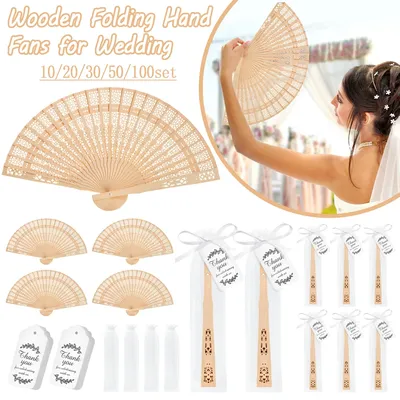 10-100 Sets Wooden Folding Hand Fans for Wedding Favors Bridal Shower Gifts for Guests Summer Party Favors Bulk Return Gifts