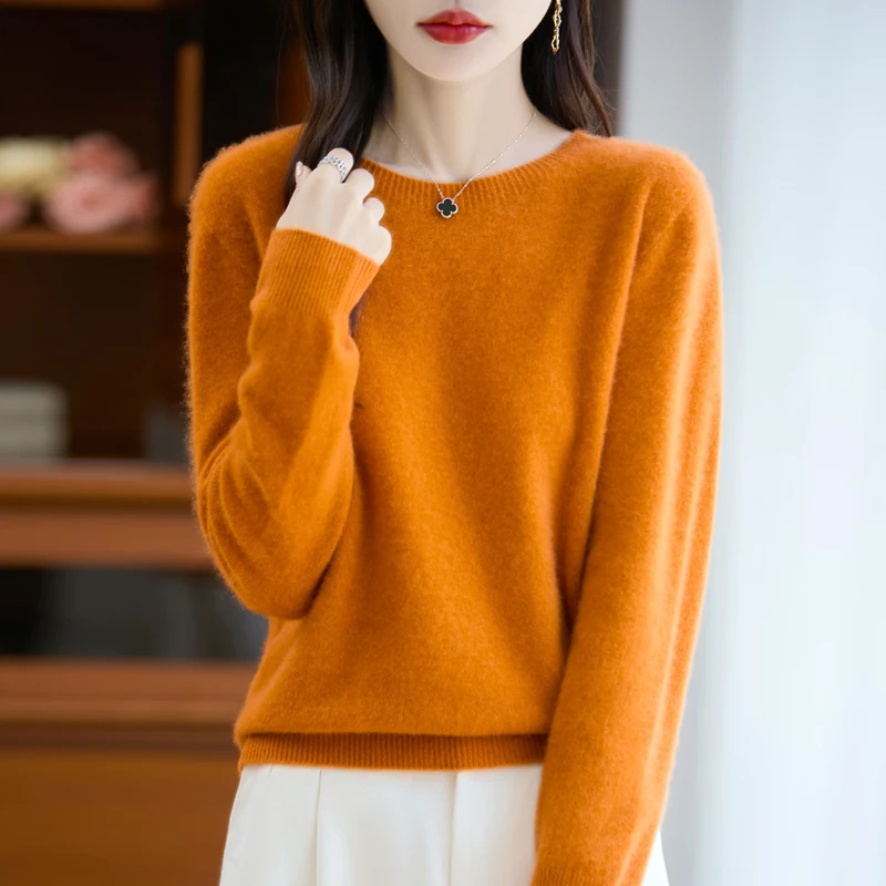 Herbst Winter Frauen Kleidung Oansatz Pullover 100% Merino Wolle Pullover Neue Mode Kaschmir Tops Bodenbildung Langarm Strickwaren Image